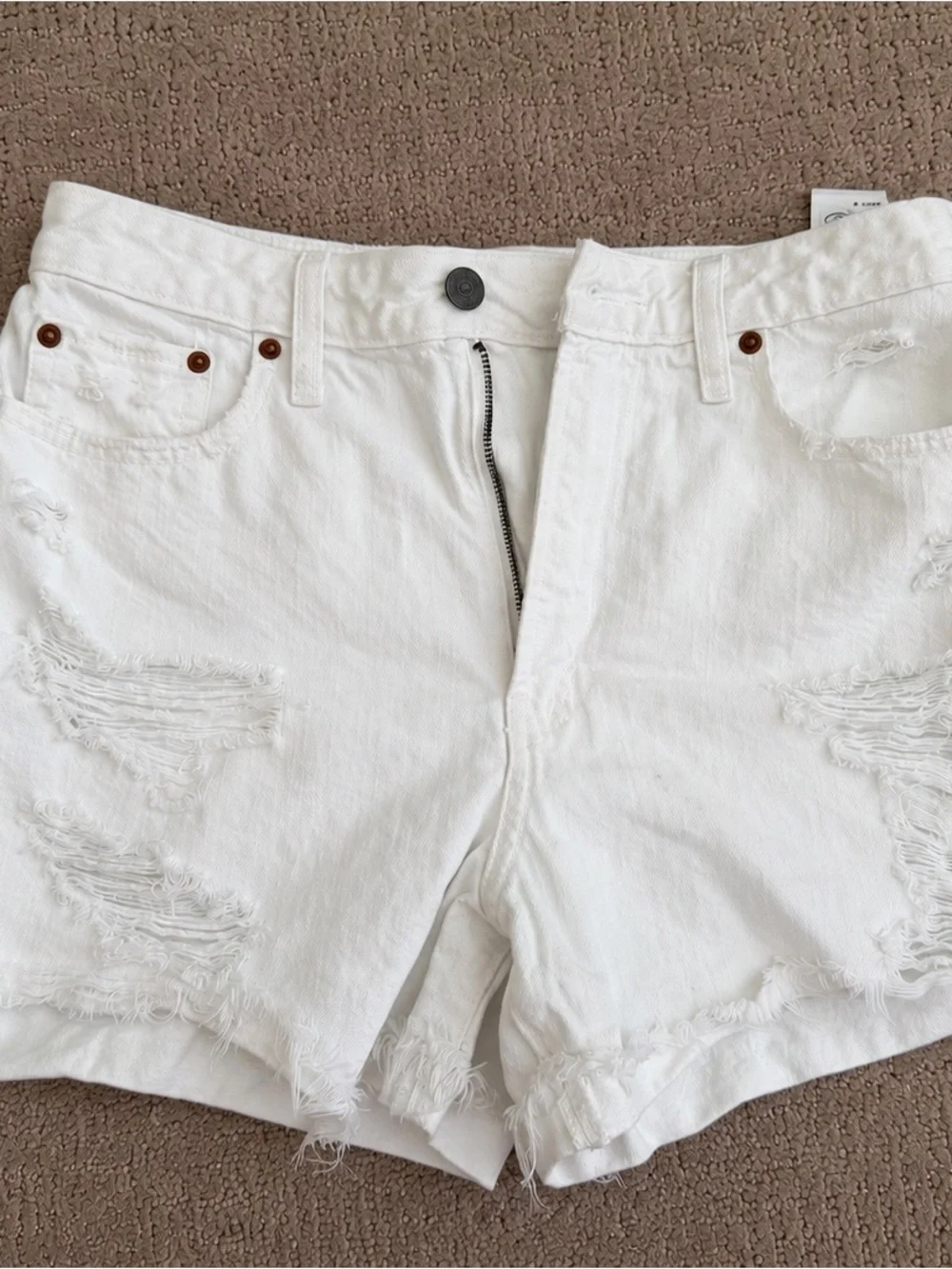 Abercrombie & Fitch White Distressed Denim Shorts